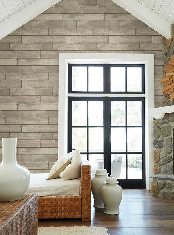 media image for Weathered Grey Nailhead Plank Wallpaper from the Essentials Collection by Brewster Home Fashions 226