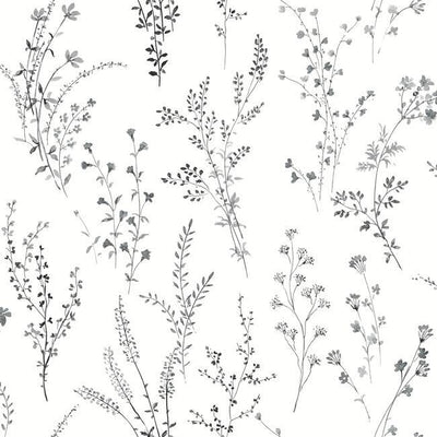 product image of Wildflower Sprigs Wallpaper in Black and White from the Simply Farmhouse Collection by York Wallcoverings 593