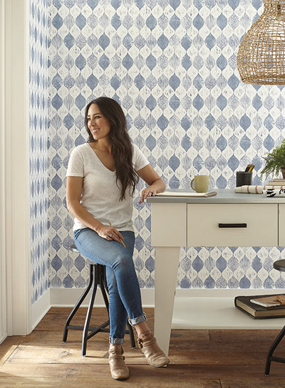 product image for Woodblock Print Wallpaper in True Blue from Magnolia Home Vol. 2 by Joanna Gaines 46
