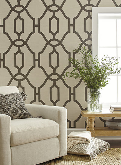 product image for Woven Trellis Wallpaper in Charcoal on Khaki from Magnolia Home Vol. 2 by Joanna Gaines 11