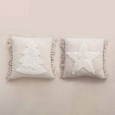 product image for 20 square cotton blend punch hook pillow w tassels cream color 2 styles 1 28