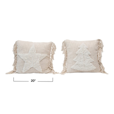 product image for 20 square cotton blend punch hook pillow w tassels cream color 2 styles 2 43