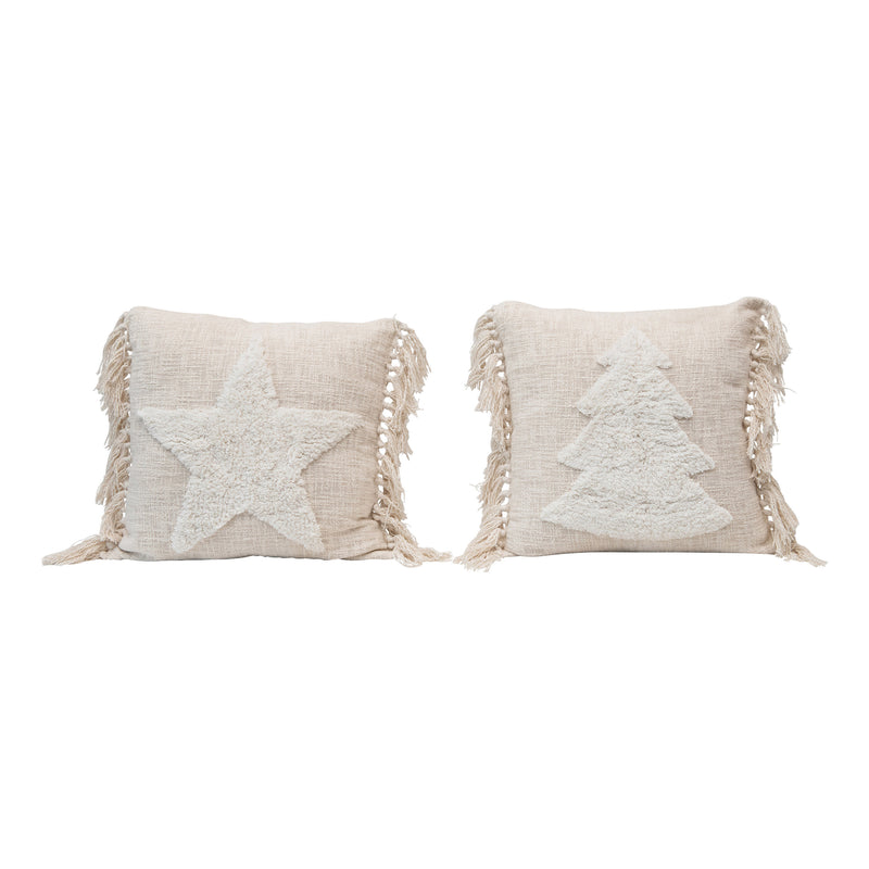 media image for 20 square cotton blend punch hook pillow w tassels cream color 2 styles 4 28