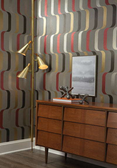 product image for Ribbon Wallpaper in Warm Grey/Red from the Mid Century Collection by York Wallcoverings 19