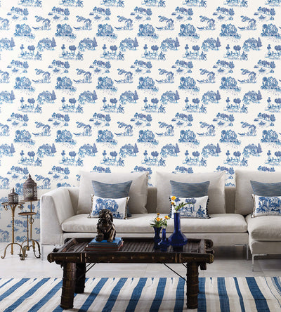 product image of Zanskar Wallpaper in Blue and White by Matthew Williamson for Osborne & Little 545