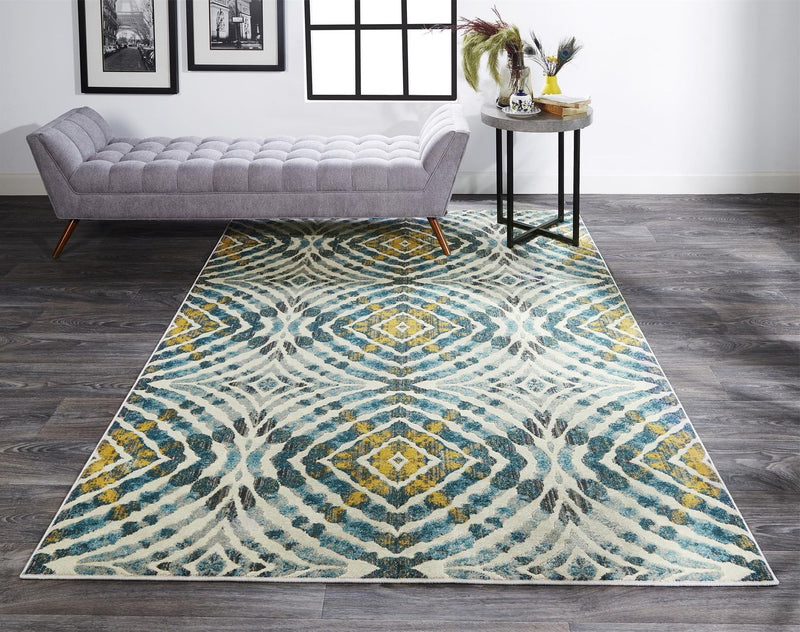 media image for Arsene Blue and Yellow Rug by BD Fine Roomscene Image 1 217