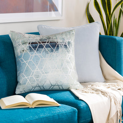 product image for Balliano BLN-005 Woven Square Pillow in Aqua & Metallic - Silver by Surya 45