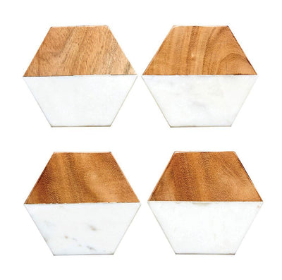 product image of Set of 4 Marble & Mango Wood Hexagon Coasters design by BD Edition 566