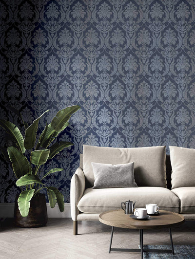 product image for Italian Style Damask Wallpaper in Blue/Blue 46