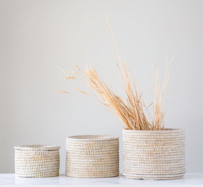 product image for natural woven seagrass baskets with lid set of 3 design by bd edition 2 10