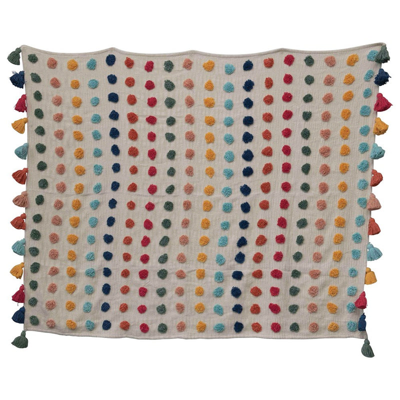 media image for multi color throw with tufted dots tassles 1 281