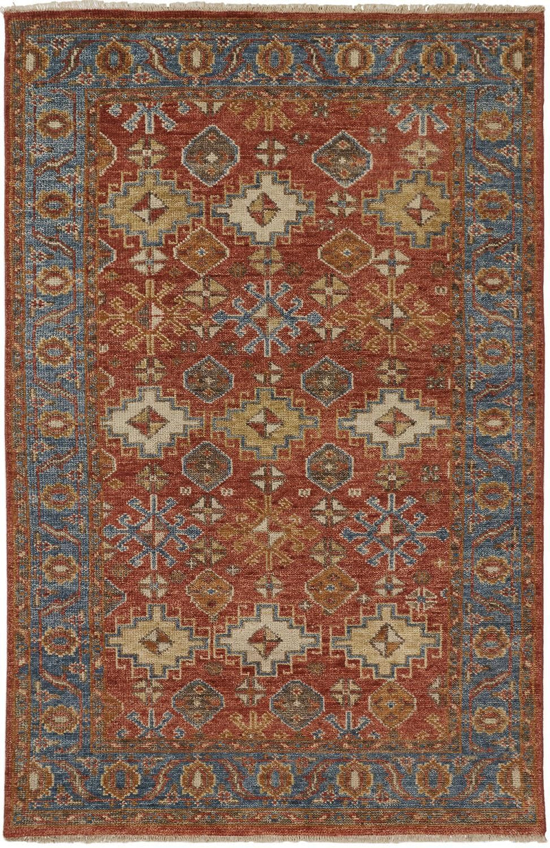 media image for Irie Hand Knotted Rust and Blue Rug by BD Fine Flatshot Image 1 286