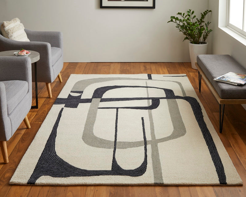 media image for ardon architectural mid century modern hand tufted ivory black rug by bd fine mgrr8905ivyblkh00 8 277