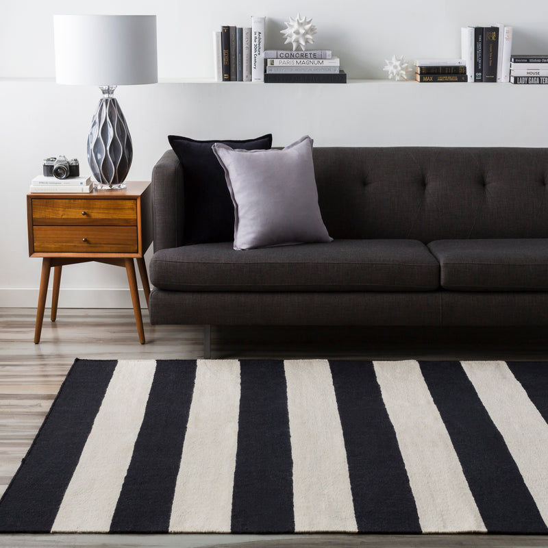 media image for frontier collection 100 wool area rug in jet black and white design by surya 1 7 245