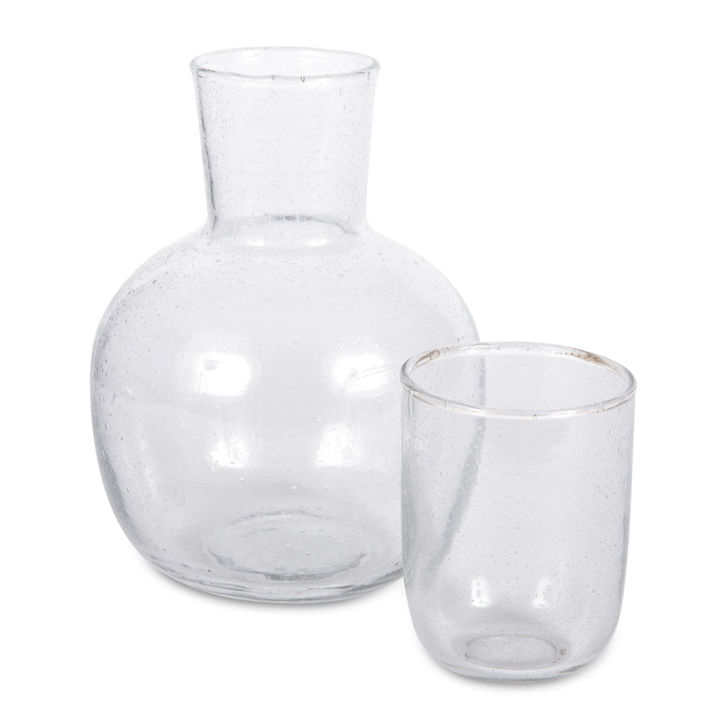 2-Piece Set of Recycled Glass Handblown Carafe and Glass - Cheers