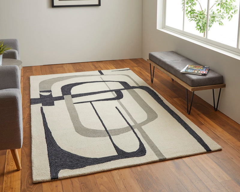 media image for ardon architectural mid century modern hand tufted ivory black rug by bd fine mgrr8905ivyblkh00 7 27