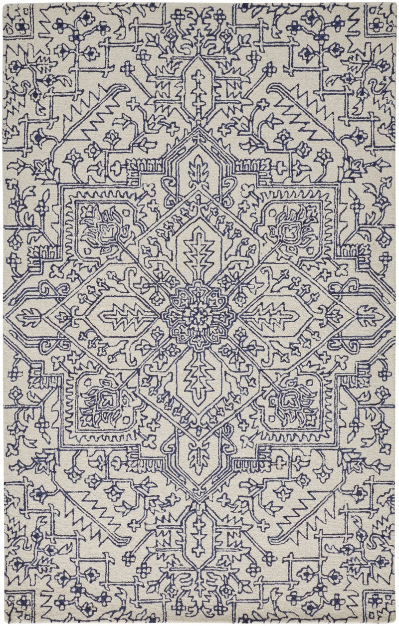 media image for Natal Hand-Tufted Medallion Ivory/Navy Rug 1 284