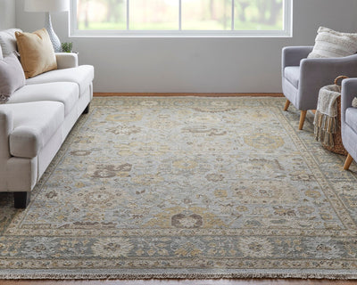 product image for Aleska Oriental Blue/Gold/Gray Rug 10 0