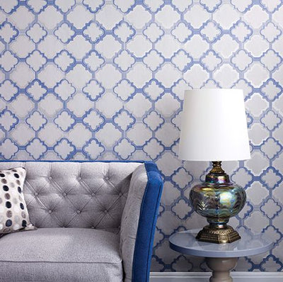 product image for Quatrefoil Wallpaper in blue and gray from the Mansard Collection by Osborne & Little 72