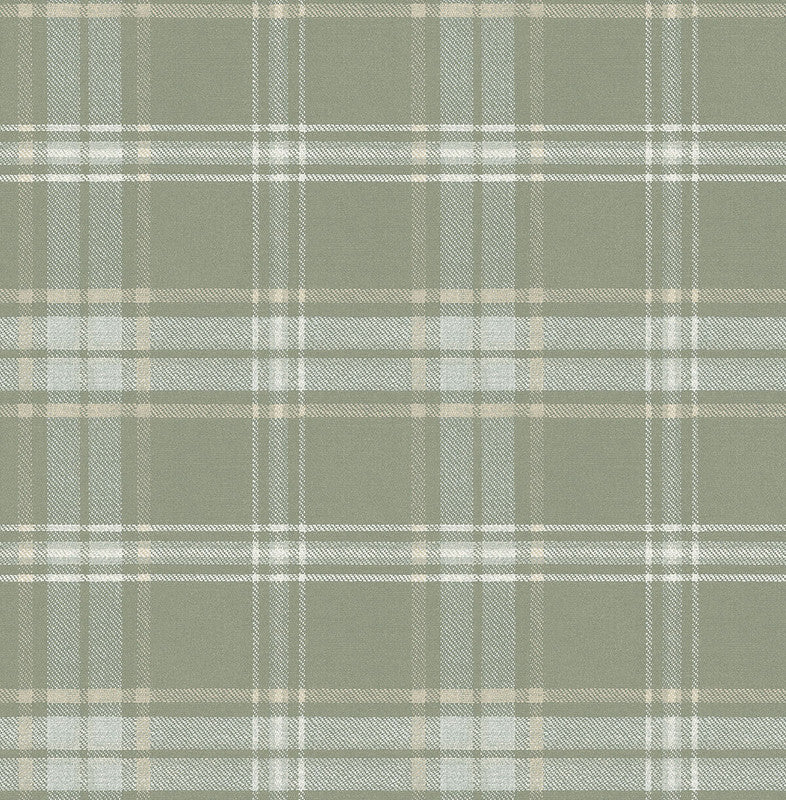 media image for Tartan Wallpaper in Green & Off-White 259