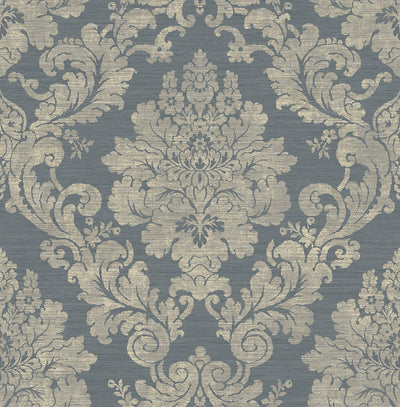 product image for Textile Damask Wallpaper in Blue & Gold 73