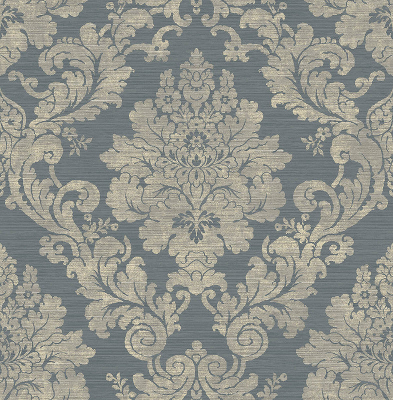 media image for Textile Damask Wallpaper in Blue & Gold 266