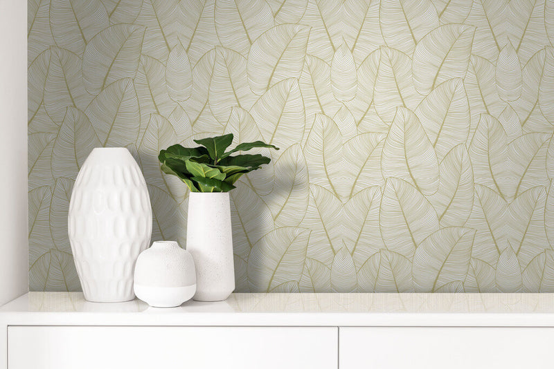 media image for Tropical Metallic Leaf Peel & Stick Wallpaper in Gold 246