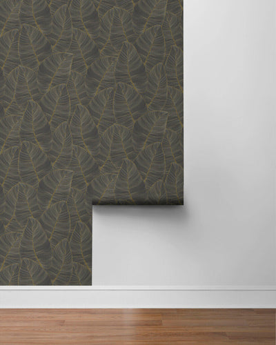 product image for Tropical Metallic Leaf Peel & Stick Wallpaper in Gold & Brown 11