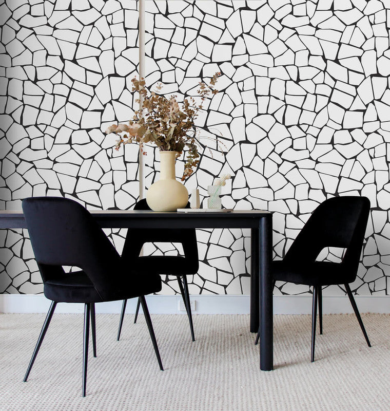 media image for Mosaic Stone Peel & Stick Wallpaper in Black & White 20
