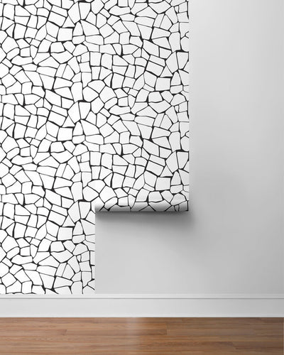 product image for Mosaic Stone Peel & Stick Wallpaper in Black & White 24