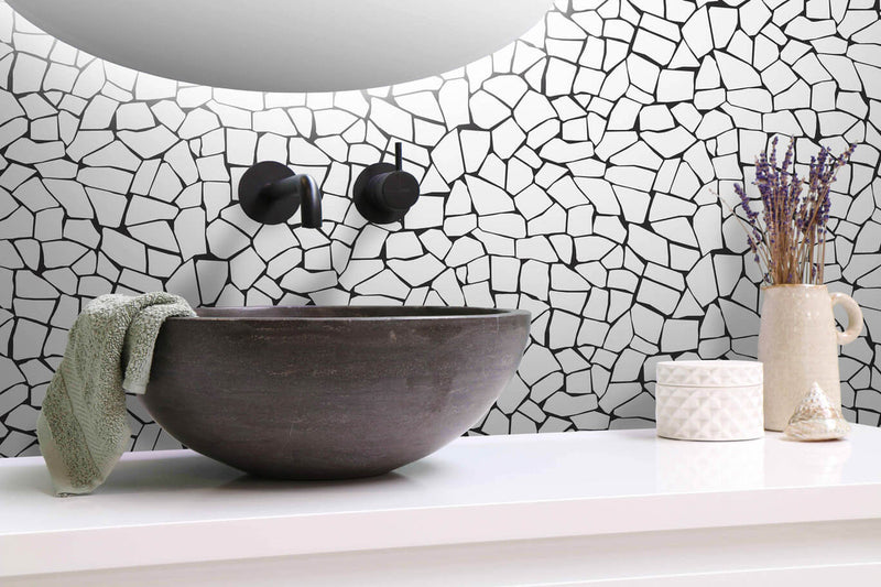 media image for Mosaic Stone Peel & Stick Wallpaper in Black & White 250