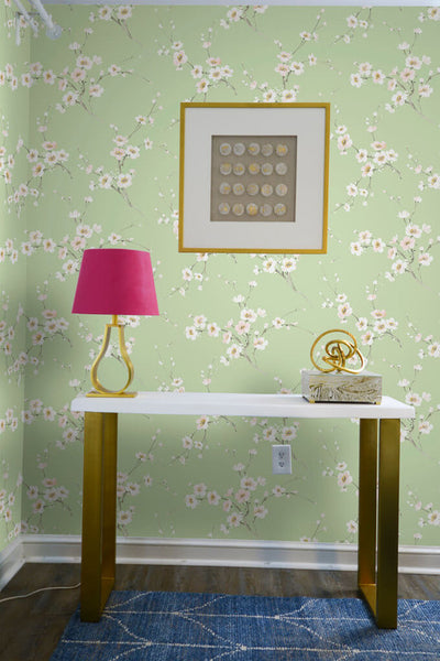 product image for Cherry Blossoms Peel & Stick Wallpaper in Green 55