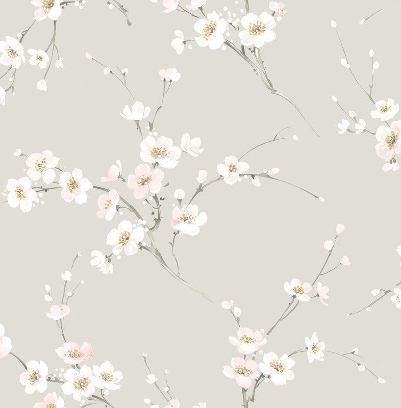 media image for Cherry Blossoms Peel & Stick Wallpaper in Grey  261