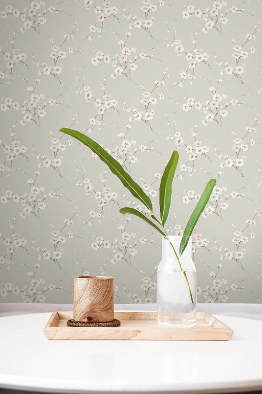 media image for Cherry Blossoms Peel & Stick Wallpaper in Grey  214