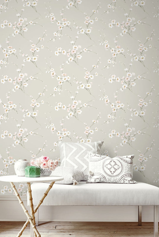 media image for Cherry Blossoms Peel & Stick Wallpaper in Grey  295