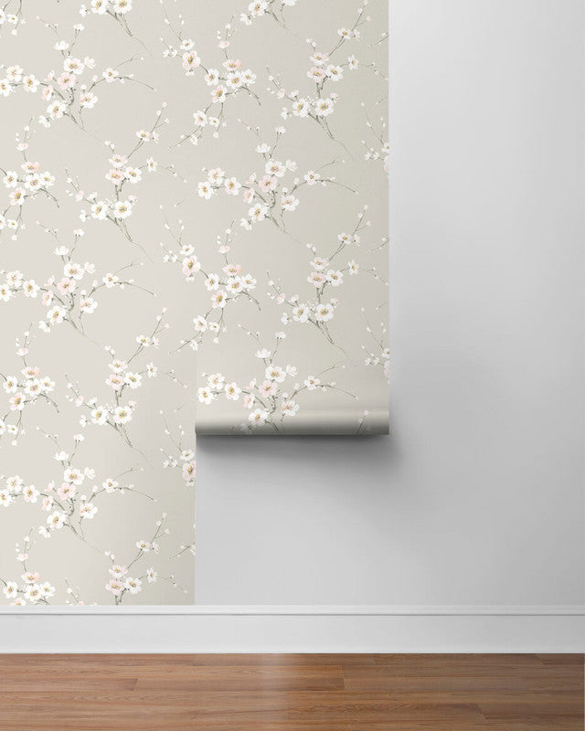 media image for Cherry Blossoms Peel & Stick Wallpaper in Grey  266