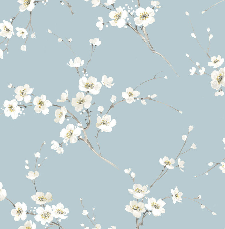 media image for Cherry Blossoms Peel & Stick Wallpaper in Blue 236