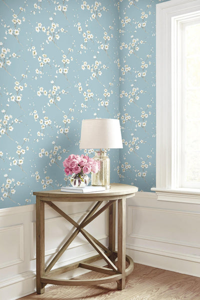 product image for Cherry Blossoms Peel & Stick Wallpaper in Blue 20