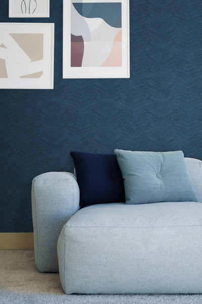 product image for Wood Chevron Peel & Stick Wallpaper in Blue Navy 11