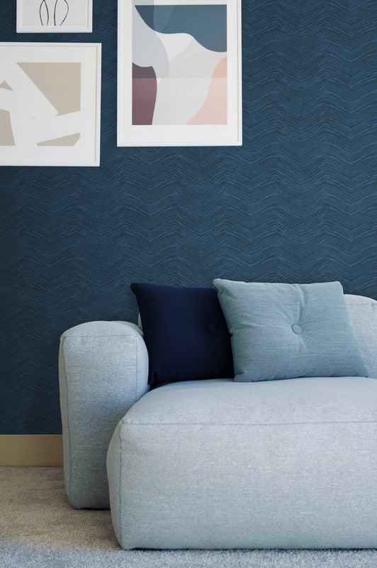 media image for Wood Chevron Peel & Stick Wallpaper in Blue Navy 297