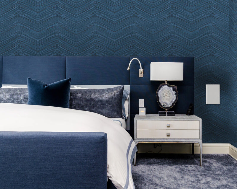 media image for Wood Chevron Peel & Stick Wallpaper in Blue Navy 246