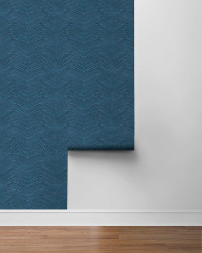 product image for Wood Chevron Peel & Stick Wallpaper in Blue Navy 50