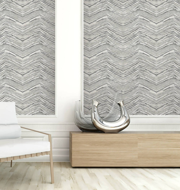 media image for Wood Chevron Peel & Stick Wallpaper in Grey & Black 226