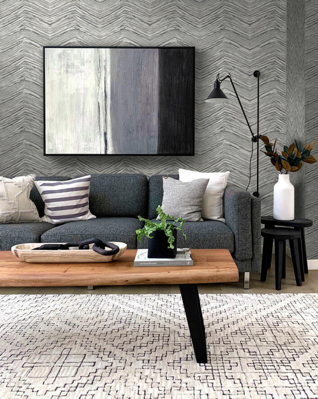 media image for Wood Chevron Peel & Stick Wallpaper in Grey & Black 21