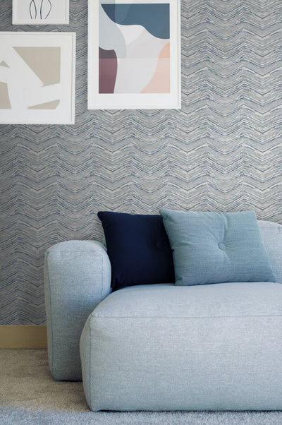 product image for Wood Chevron Peel & Stick Wallpaper in Grey & Blue 64