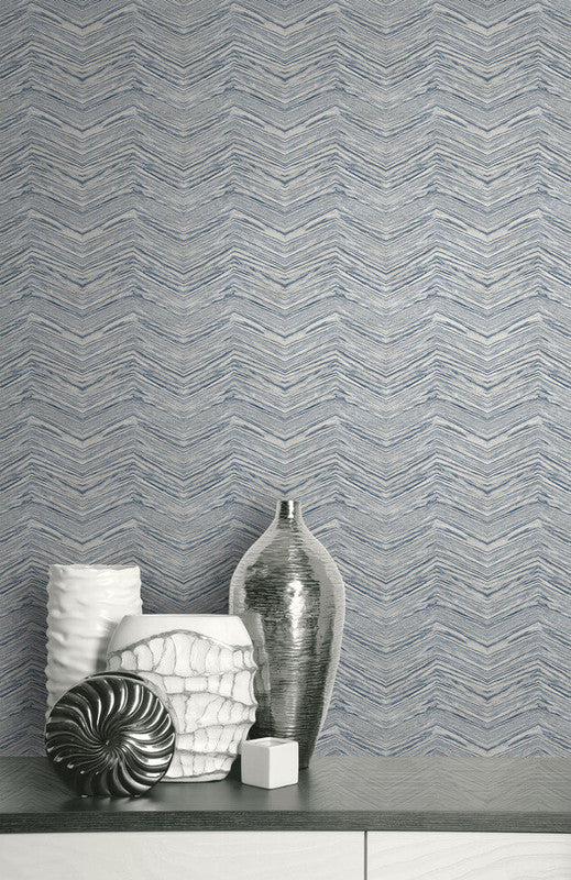 media image for Wood Chevron Peel & Stick Wallpaper in Grey & Blue 224