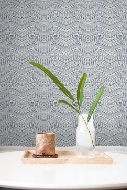 media image for Wood Chevron Peel & Stick Wallpaper in Grey & Blue 262