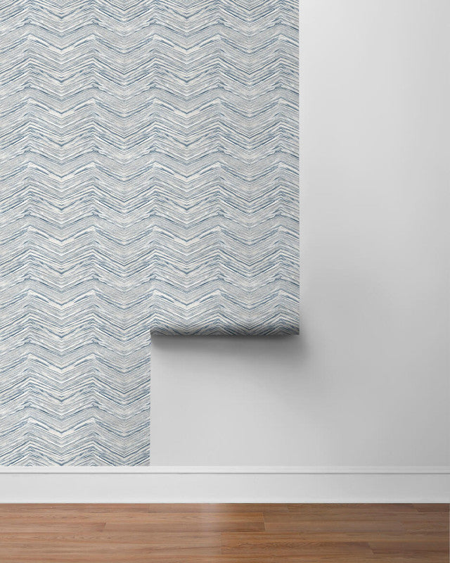 media image for Wood Chevron Peel & Stick Wallpaper in Grey & Blue 243