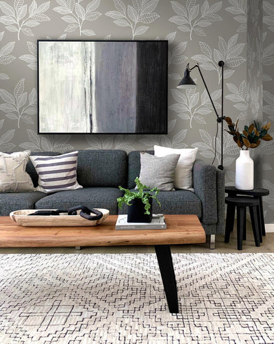 product image for Stylized Leaves Peel & Stick Wallpaper in Grey & White 60