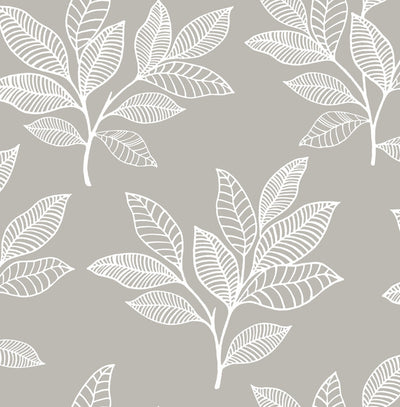 product image of Stylized Leaves Peel & Stick Wallpaper in Grey & White 587